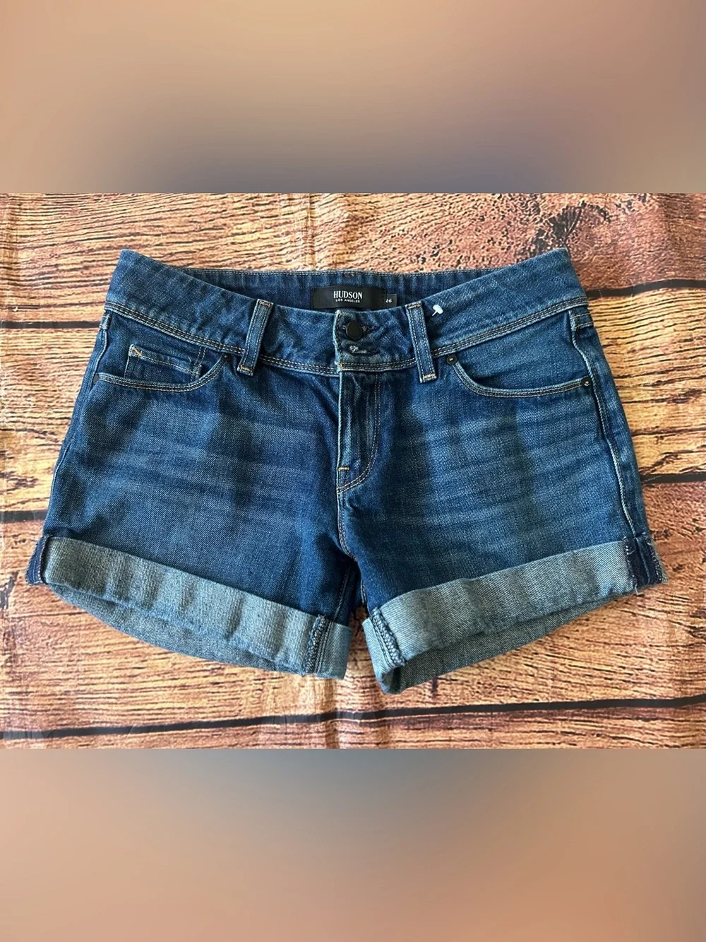 Hudson Los Angeles Cuffed Denim Shorts Dark Wash Cutoffs Womens Size 26